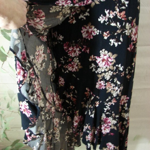 Black Pink Floral Ruffle Wrap Dress Chelsea & Violet Large Cottagecore Romantic - Picture 10 of 16